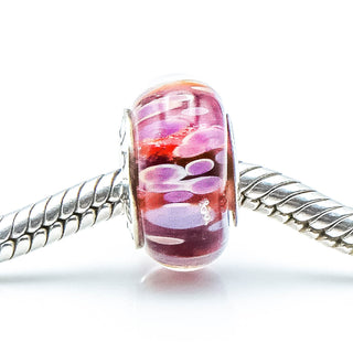 CHAMILIA Pink Lemonade Red Murano Glass Charm Bead With Sterling Silver Core