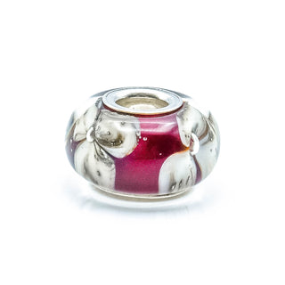 CHAMILIA Red Floral Murano Glass Charm Bead With Sterling Silver Core