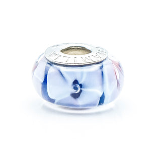 CHAMILIA Blue Floral Murano Glass Charm Bead With Sterling Silver Core