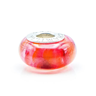 CHAMILIA Red Orange Pink Murano Glass Charm Bead With Sterling Silver Core