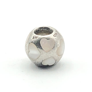 PANDORA White Mother of Pearl Hearts Sterling Silver Charm