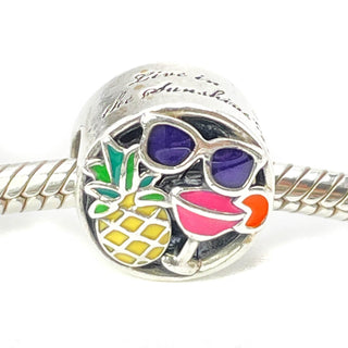 Pandora Summer Fun Sterling Silver Vacation Charm With Sunglasses, Pineapple and Cocktail