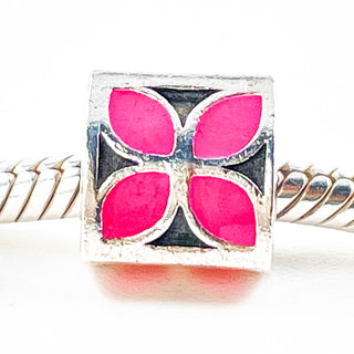 PANDORA Pink Enamel Flower Sterling Silver Charm