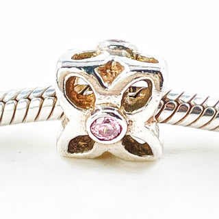 PANDORA Four Petal Flower Pink CZ Sterling Silver Charm With Pink Zirconia