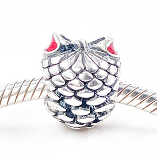 PANDORA Pinecone Sterling Silver Christmas Charm With Red Enamel