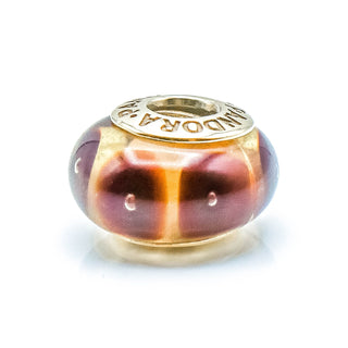 PANDORA RARE 14K Gold Brown Mystic Murano Glass Charm With 14K Gold Core