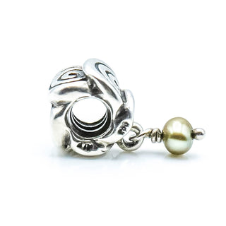 PANDORA Oxy Swirl With Green Pearl Sterling Silver Dangle Charm