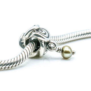 PANDORA Oxy Swirl With Green Pearl Sterling Silver Dangle Charm