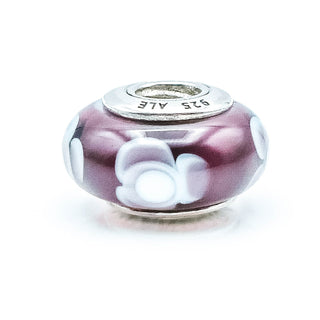 PANDORA Flowers For You Purple Murano Glass Charm With Sterling Silver Core