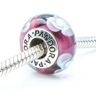 PANDORA Flowers For You Purple Murano Glass Charm With Sterling Silver Core