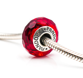 PANDORA Red Fascinating Faceted Murano Glass Sterling Silver Charm Bead