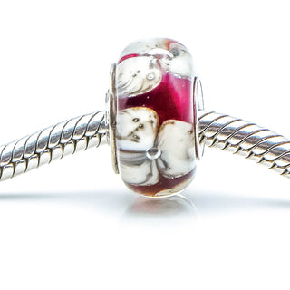 CHAMILIA Red Floral Murano Glass Charm Bead With Sterling Silver Core
