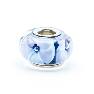 CHAMILIA Blue Floral Murano Glass Charm Bead With Sterling Silver Core