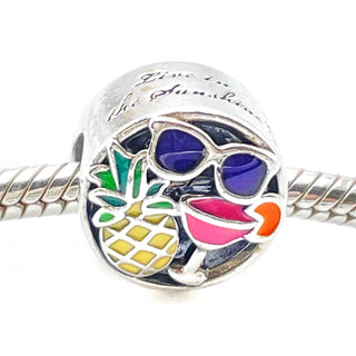 Pandora Summer Fun Sterling Silver Vacation Charm With Sunglasses, Pineapple and Cocktail