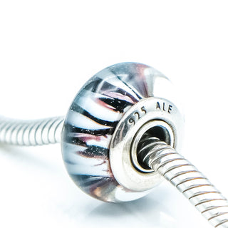 PANDORA RARE Purple Zebra Print Murano Glass Sterling Silver Charm