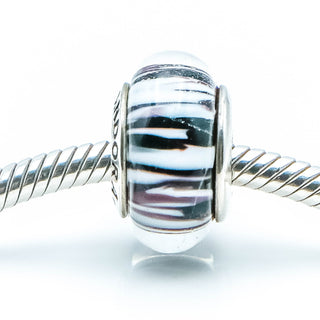 PANDORA RARE Purple Zebra Print Murano Glass Sterling Silver Charm