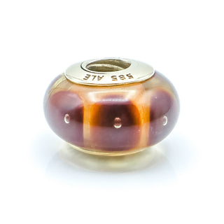 PANDORA RARE 14K Gold Brown Mystic Murano Glass Charm With 14K Gold Core