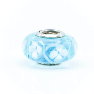 PANDORA Blue Bloom Murano Glass Charm With Sterling Silver Core