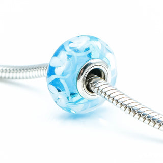 PANDORA Blue Bloom Murano Glass Charm With Sterling Silver Core