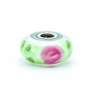 TROLLBEADS Aquarelle Rose Glass Bead Sterling Silver Charm by designer Lise Aagaard