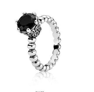 PANDORA Size 6 Black Spinel Bubble Ring With Faceted Black Spinel