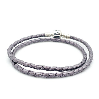 PANDORA Double Silver-Gray Leather Bracelet With Sterling Silver Pandora Clasp