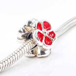 PANDORA RARE Red Poppy Sterling Silver Flower Charm 790897EN07 - Retired