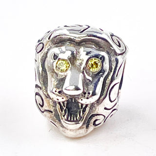 PANDORA RARE Lion Head Sterling Silver Charm With Yellow Zirconia Eyes