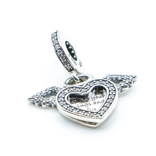PANDORA Heart and Angel Wings Sterling Silver Dangle Charm With Clear Zirconia