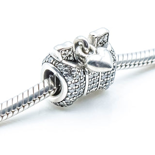PANDORA Heart And Bow Sterling Silver Charm With Clear Zirconia