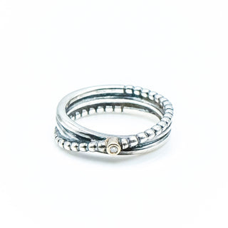 aPANDORA Rising Star 6-Inch Sterling Silver Ring With 14K Gold And Diamond