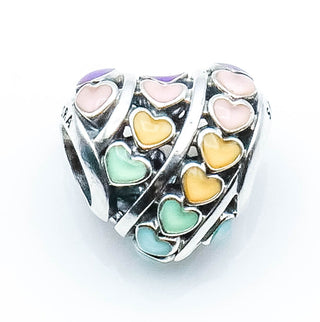 PANDORA Rainbow Hearts Sterling Silver Charm With Multi-Color Enamel