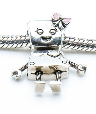 PANDORA Bella Bot Sterling Silver Robot Girl Pandora Friends Charm With Pink Enamel
