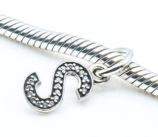 PANDORA Letter S Sterling Silver Alphabet Letter Dangle With Clear Zirconia