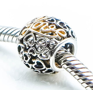 PANDORA Message of Love Sterling Silver Charm With 14K Gold Script Openworks Bead
