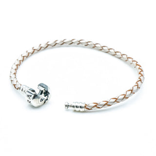 PANDORA Single Champagne White Leather Bracelet With Sterling Silver Pandora Clasp
