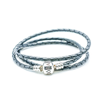 PANDORA Triple Grey Leather Bracelet Or Necklace With Sterling Silver Pandora Clasp