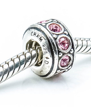 CHAMILIA Wheel October Birthstone Sterling Silver Charm With Pink Swarovski Crystals