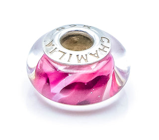 CHAMILIA Fuchsia Flames Murano Glass Bead With Sterling Silver Core