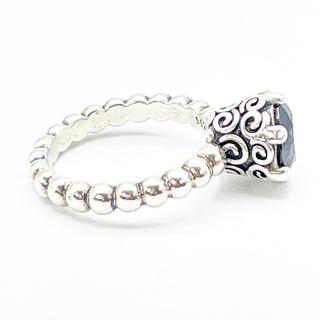 PANDORA Size 6 Black Spinel Bubble Ring With Faceted Black Spinel