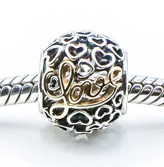 PANDORA Message of Love Sterling Silver Charm With 14K Gold Script Openworks Bead