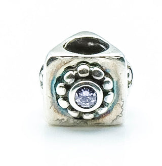 PANDORA RARE Sterling Silver Charm With Amethyst CZ