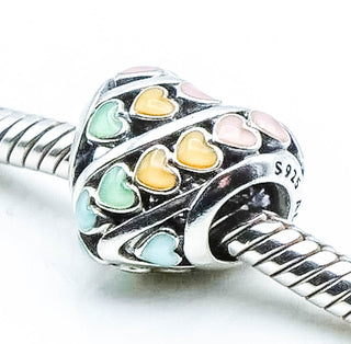 PANDORA Rainbow Hearts Sterling Silver Charm With Multi-Color Enamel