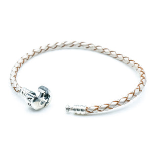 PANDORA Single Champagne White Leather Bracelet With Sterling Silver Pandora Clasp