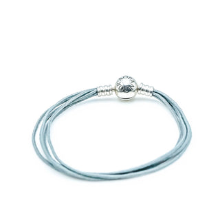 PANDORA RARE Grey Multi-Strand Fabric Bracelet With Sterling Silver Pandora Clasp