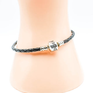 PANDORA Single Black Leather Bracelet With Sterling Silver Pandora Clasp