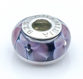 CHAMILIA Lavender Petals Purple Murano Glass Charm Bead With Sterling Silver Core