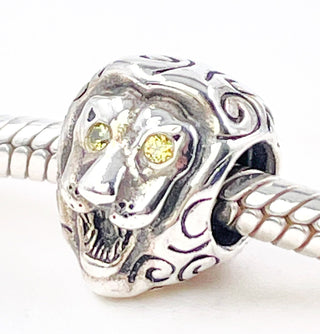 PANDORA RARE Lion Head Sterling Silver Charm With Yellow Zirconia Eyes