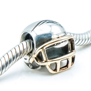 PANDORA RARE New England Patriots NFL Helmet Sterling Silver Charm With 14K Gold