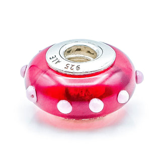 PANDORA RARE Seeing Spots Red And White Murano Glass Sterling Silver Charm With White Spots